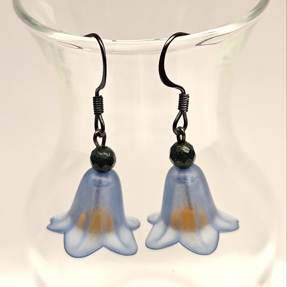 Beaded Blue And Yellow Flower Earrings - Picture 4 of 5